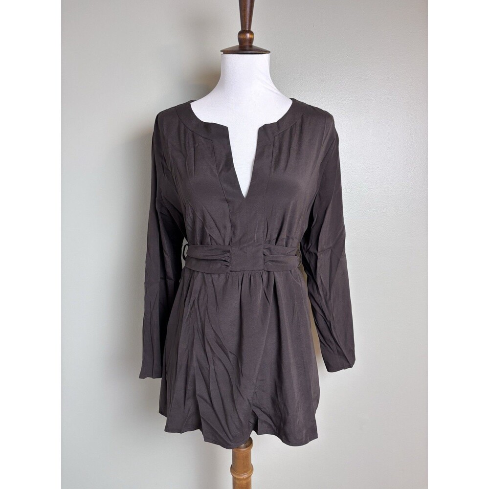 Cadeau Maternity 100% Silk Top Belted Mocha Brown Minimalist City Girl Whimsy S